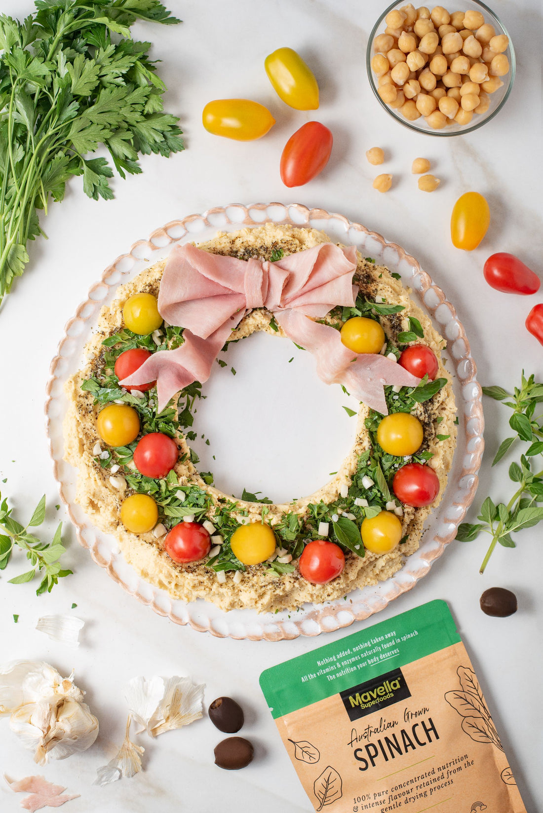 Hummus Christmas Wreath